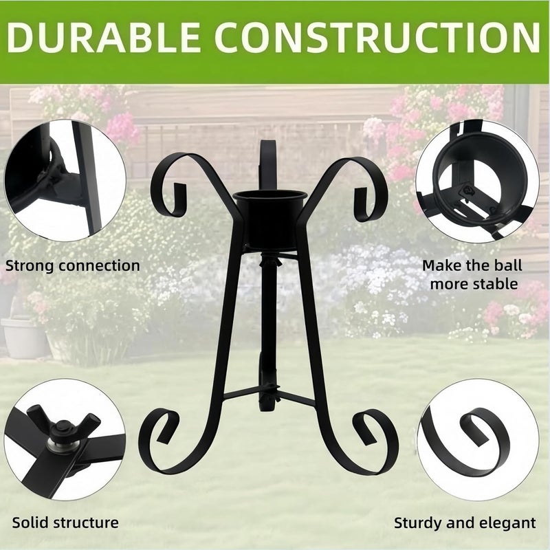VOREEN Metal Gazing Ball Stand, 10" Sturdy Iron Globe Holder for 8–12 Inch Garden Globes, Outdoor Yard & Lawn Decor, Black - Image 3